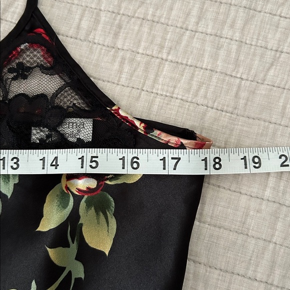 Cinema etoile VTG 🌺 black satin boho romantic floral lace maxi slip dress L - Picture 14 of 14